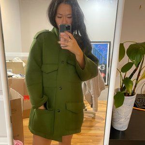 wetsuit-like material oversized coat in olive green